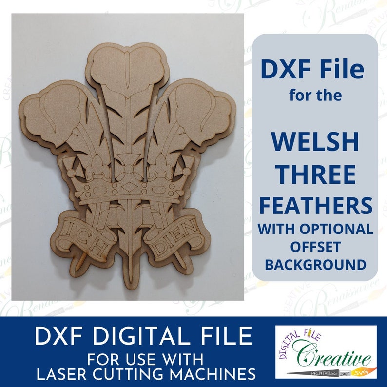 Welsh Three Feathers Laser Cut File DXF | Prince of Wales Feathers ...