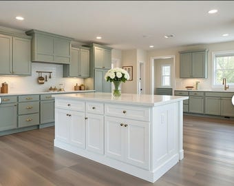 Custom Kitchen Island Base with epoxy coated white countertop – Proudly Built in Wyoming