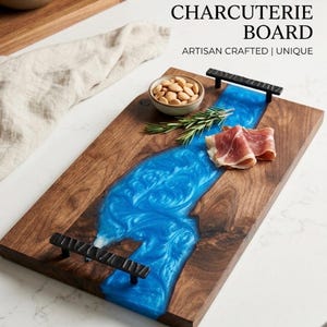 Live Edge Walnut & Deep Blue Epoxy River Charcuterie Board, serving tray, cutting board, gift, present, sofa armrest table/tray
