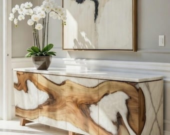 Custom Live Edge Resin Wood Media Console  Stone-Look Sideboard Cabinet PRIVATE LISTING FOR Rita