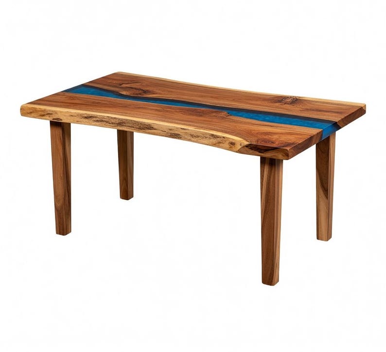 Live Edge Walnut Coffee Table With Resin Inlay - Handcrafted Solid Wood ...