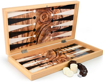 Luxus Backgammon Tavla Dama XXL Gesellschaftsspiele Familienspiel Oliven B WARE 