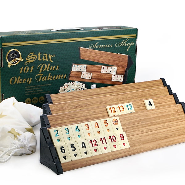 Star wood look rummy set OKEY with melamine stones plastic OKEY TAKIMI