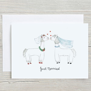 Mrs & Mrs | Just Married Card | Wedding Card | Wedding Lamas | Watercolour Card | Greeting Card | Eco Paper Card | Recycled Envelope