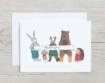 Thank You Card | Watercolour Card | Greeting Card | Animal Illustration | Eco Paper Card | Recycled Envelope