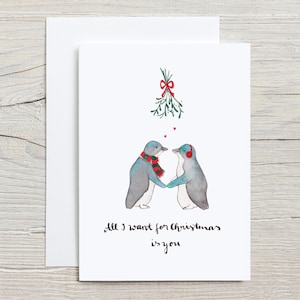 Süße Weihnachtskarte | Neuseeland Weihnachtskarte | Karte Pinguin | Handgemachte Aquarell Karte | Neuseeland Kunst | Eco Papier