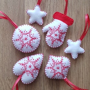Embroidered Felt Christmas Ornaments: Set of 6 Handmade Decorations