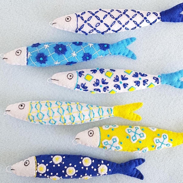 Hand Embroidered Portuguese Sardine: Felt Fish Ornament