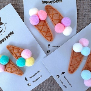 Felt Ice Cream Hair Clips: Pom Pom Baby Barrette (Pair)