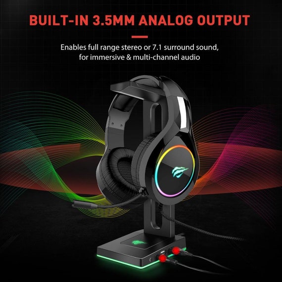 Headset Stand, Headsets Holder with 7.1 Surround Sound & RGB Light, Gaming  Headset Stand with USB & 3.5mm Port, Headphone Stand Perfect Gaming