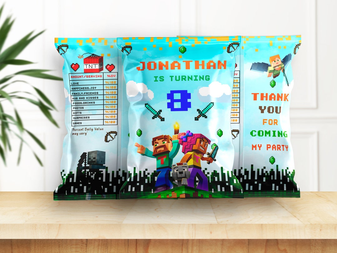 Minecrafter Chip Bag Template Stickers Label Instant Editable Etsy