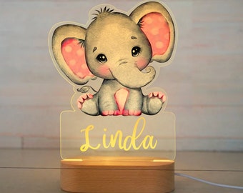 Kids Night Light | Elephant Bedside Lamp | Personalized Lamp | Kids Room Lighting | Gift for Kids