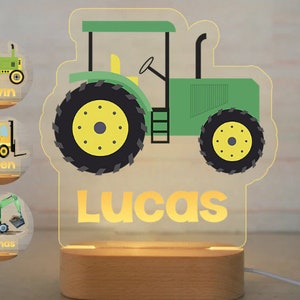 Personalized Night Light | Children's Night Light | Tractor Bedside Lamp | Lamp with name | Excavator Lamp | Gifts for children