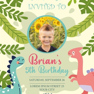 Invito al compleanno di Dinosaus, invito personalizzato ai dinosauri, invito di compleanno personalizzato per ragazzi, DOWNLOAD DIGITALE, invito di compleanno.