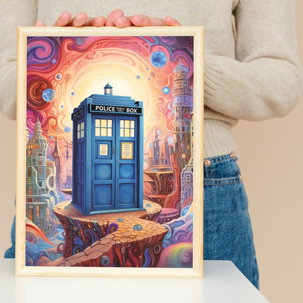 Set of 4 Dr. Who Tardis Illustrations, Tardis in other worlds, The Doctor on alien planets, digital downloads, dr who print, dr who druck