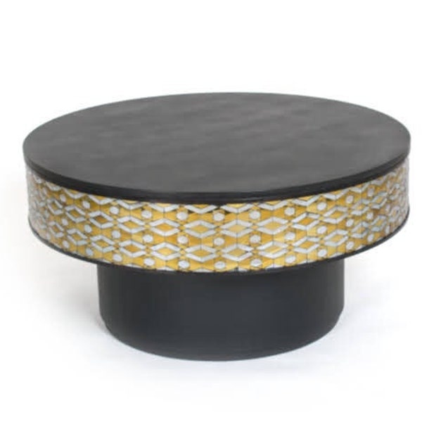 Luxurious Thikri glass inlay morroccan pattern wooden base black coffee table for living room