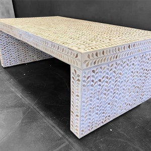 Luxurious mother of pearl inlay leaves pattern wooden coffee table for living room