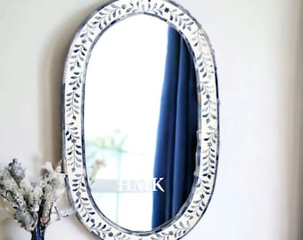 Schöne Handgemachte Blue Bone Inlay ovale Wand Spiegel Rahmen Blumenmuster