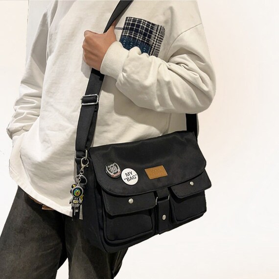 Retro Messenger Bag student Shoulder Bag pockets Crossbody Bag travel Bag daily Tote Bag adjustable Shoulder Simple Bag back to School Etsy