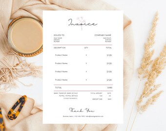 Minimalist Invoice | Modern Client Invoice | Editable Template | Services Invoice | Business Invoice | Pink template 01