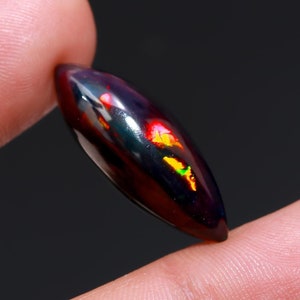 Marquise Black Ethiopian Opal Gemstone: Sparkling Loose Stone (10X27 7.35 Cts)