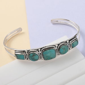 Bracelet jonc turquoise fait main : bijoux de créateur en argent sterling 925