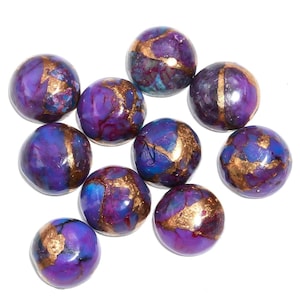 Natural Purple Copper Turquoise Round Shape Cabochon Flat Back AAA+ Quality Calibrated Wholesale Gemstones, All Sizes Available