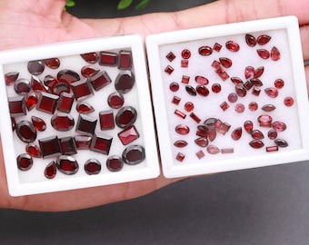 100 Pieces Garnet Faceted Gemstone Mix Shape and Size Garnet Cut Stone, Natural Red Color Garnet Loose Stone
