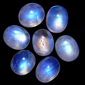 Natural Rainbow Moonstone Cabochon: Oval Flat Back Gemstone