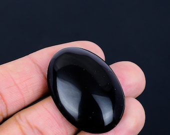 Authentic 64.30 Cts Rainbow Obsidian Gemstone/ Obsidian Oval Cabochon/ 100% Natural Black Obsidian Stone/ For Jewelry 28x40