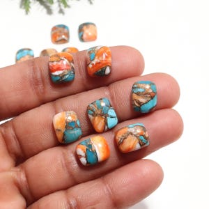 Natural Oyster Turquoise Gemstone Orange Turquoise Cabochon Cushion Turquoise Gemstone Unheated Loose Gemstone 4mm