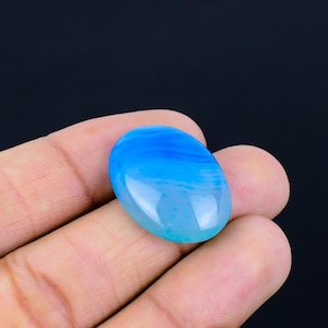 Cabochon Cut Blue Agate Gemstone/ Blue Cabochon Agate Oval Stone/ Making For Jewelry 26x28