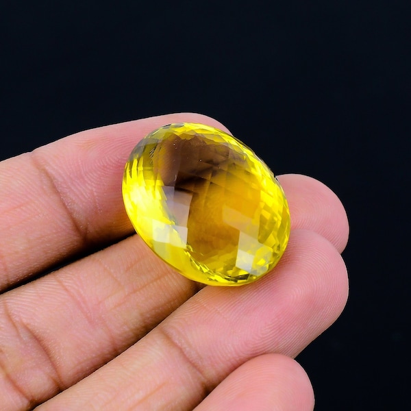 Untreated 62.65 Cts Lemon Topaz Faceted, Yellow Topaz Gemstone, Oval Shape Loose Topaz For Jewelry Making 23x30