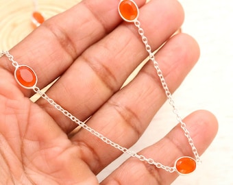 Carnelian Gemstone 925 Silver Necklace Faceted Oval Cut July Birthstone Party Wear Jewelry