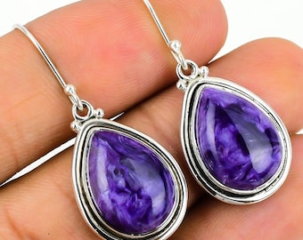 Handgemachte 925 Sterling Silber Charoit Edelstein Ohrringe