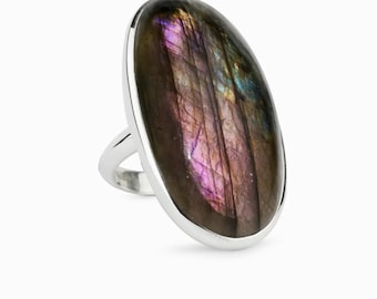 Lila Labradorit Ring: Handgemachtes 925 Sterling Silber Schmuckset
