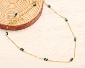 London Blue Topaz 925 Silver Necklace  Oval Shape Gem December Birthstone Party Wear Jewelry