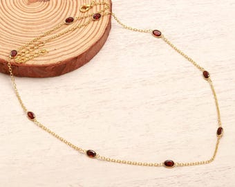 Red Garnet Gemstone Oval Shape Gem 925 Silver Necklace January Birthstone Party Wear Jewelry
