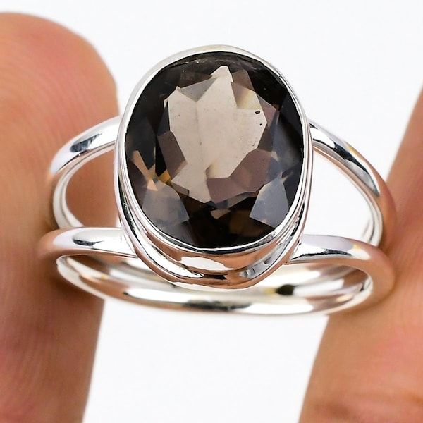 Natürlicher Rauchquarz Ring | Handgemachter Edelstein Schmuck Ring | 925 Sterling Silber Ring | Rauchquarz Vintage Ring