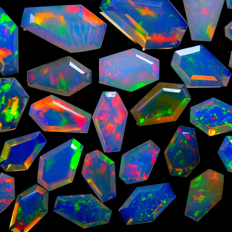 Ethiopian Welo Opal Crystal – Coffin Shape Multi Fire Opal Gemstone image 7