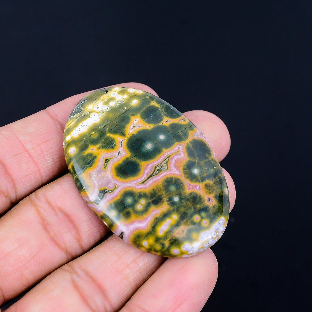 96.35 Cts Ocean Jasper Gemstone/ Green Jasper Cabochon/ Jasper Oval