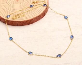 Blue Kyanite Gemstone 925 Silver Necklace Oval Shape Gem September Birthstone Jewelry