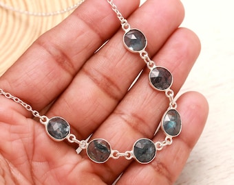 Blue Kyanite Gemstone 925 Sterling Necklace Oval Shape Gem August Birthstone Daily Wear Jewelry
