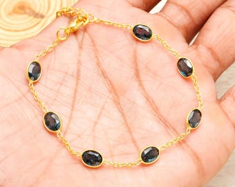 Blue Sapphire Gemstone Bracelet 925 Silver Oval Shape Gem September Birthstone Jewelry