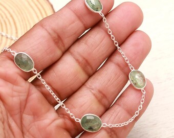 Green Peridot Gemstone Necklace 925 Sterling Silver Faceted Rose Cut August Birthstone Jewelry