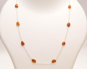 Carnelian Gemstone 925 Silver Necklace Faceted Oval Cut July Birthstone Party Wear Jewelry