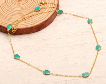 Arizona Turquoise 925 Silver Necklace Oval Shape Gem December Birthstone Daily Wear Jewelry