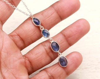 Blue Kyanite Gemstone 925 Silver Necklace Oval Shape Gem September Birthstone Jewelry