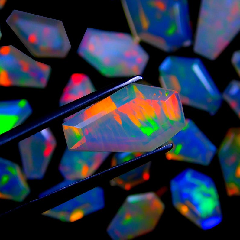 Ethiopian Welo Opal Crystal – Coffin Shape Multi Fire Opal Gemstone image 5