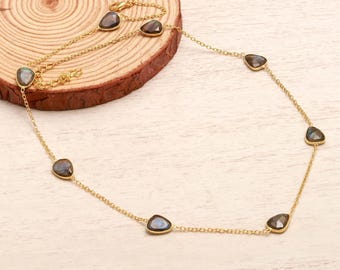 Labradorite Gemstone 925 Silver Pendant Faceted November Birthstone Oval Shape Gem Jewelry